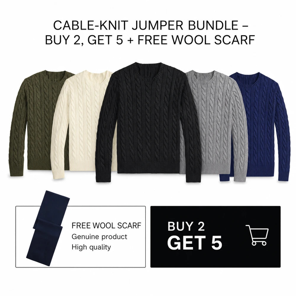 CABLE-KNIT JUMPER BUNDLE – BUY 2, GET 5 + FREE WOOL SCARF